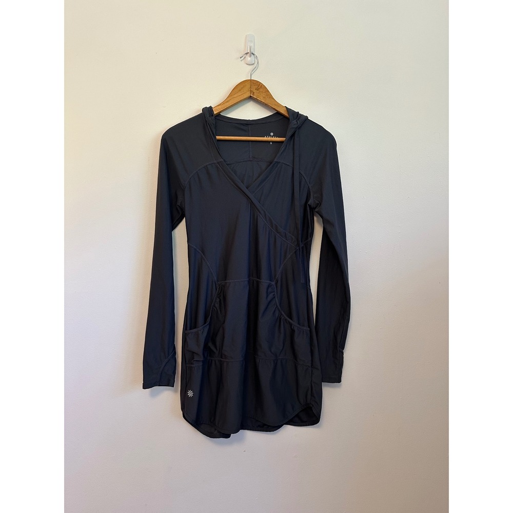 Athleta Gray Long Sleeve Hooded Swim Cover Up Dress with Pockets | Size Small